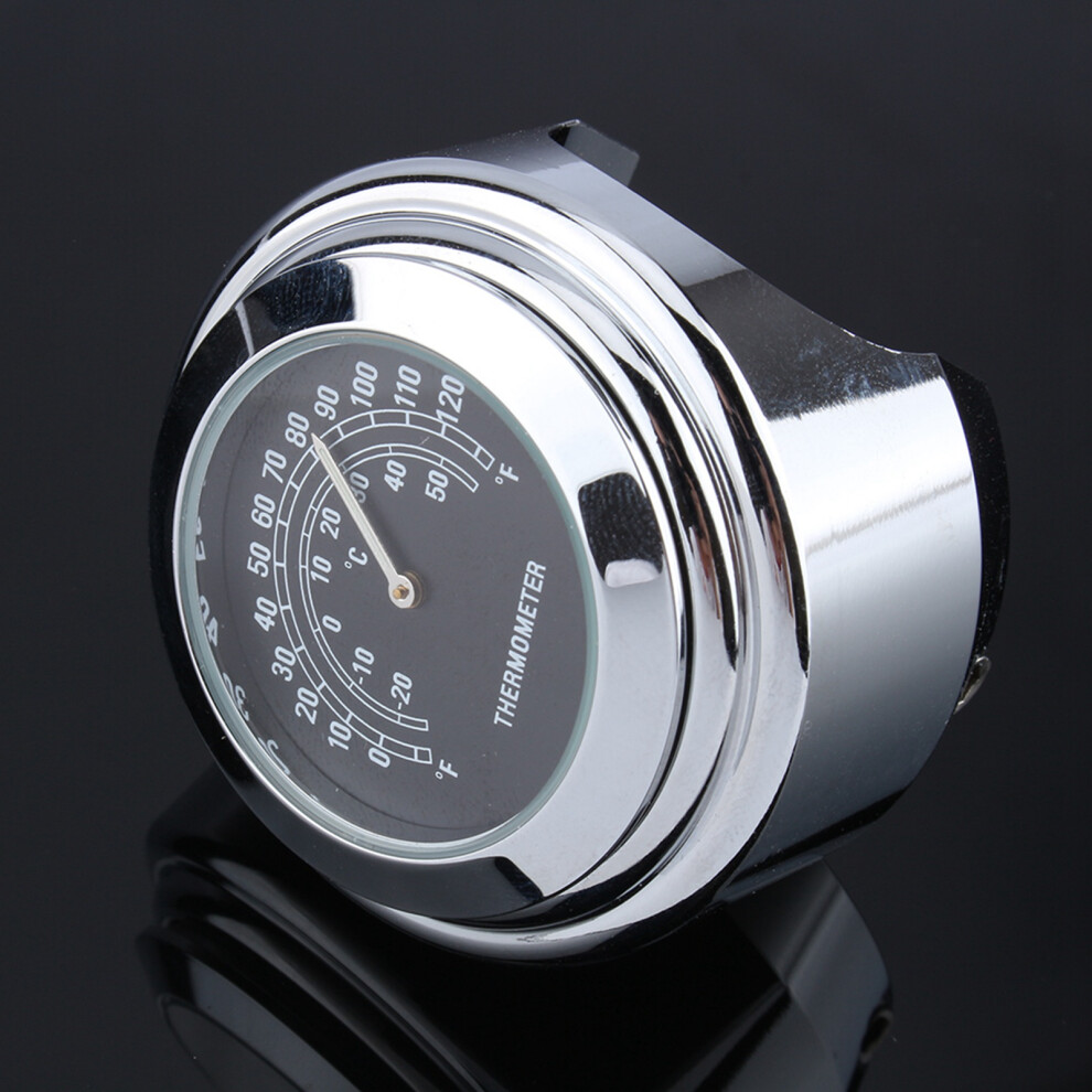 Durable Aluminum Handlebar Thermometer For Motorcycle, 7/8"Â1" Chrome/ Black 8731392995156