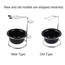 Stainless Steel Shaving Brush Stand Razor Holder and Black Shaving Bowl Set