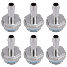 6 PCS Water Cooling G1/4 Barb Fittings 7.5mm Tube Connector Silver