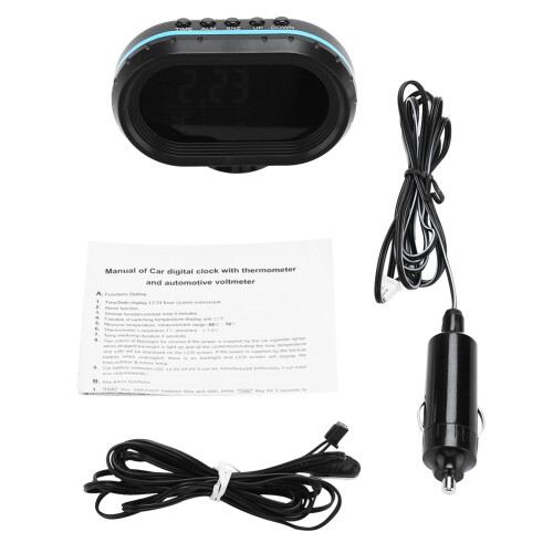 12V Car Digital Thermometer Volt Meter Clock with Backlight, Blue Frame 1