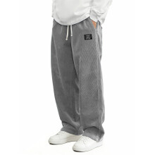 Mens Casual Corduroy Pants Elastic Waist Drawstring-Gray M