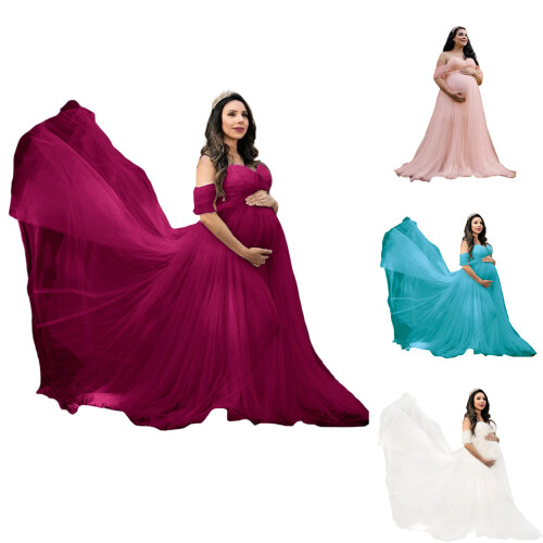 Off Shoulder Dress Comfortable Style Maternity-light aqu XL 1