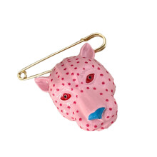 Bold Leopard Head Brooch Old Fashion Accent Accessories-Pink