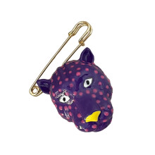 Emaille-brosche mit dramatischem Leopardenkopf,-Lila