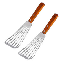 2x Edelstahl-Fisch-Spatelwender, Holzgriff-Fisch-Spatel, Schlitzdreher, Küchen-Spatel F Tw