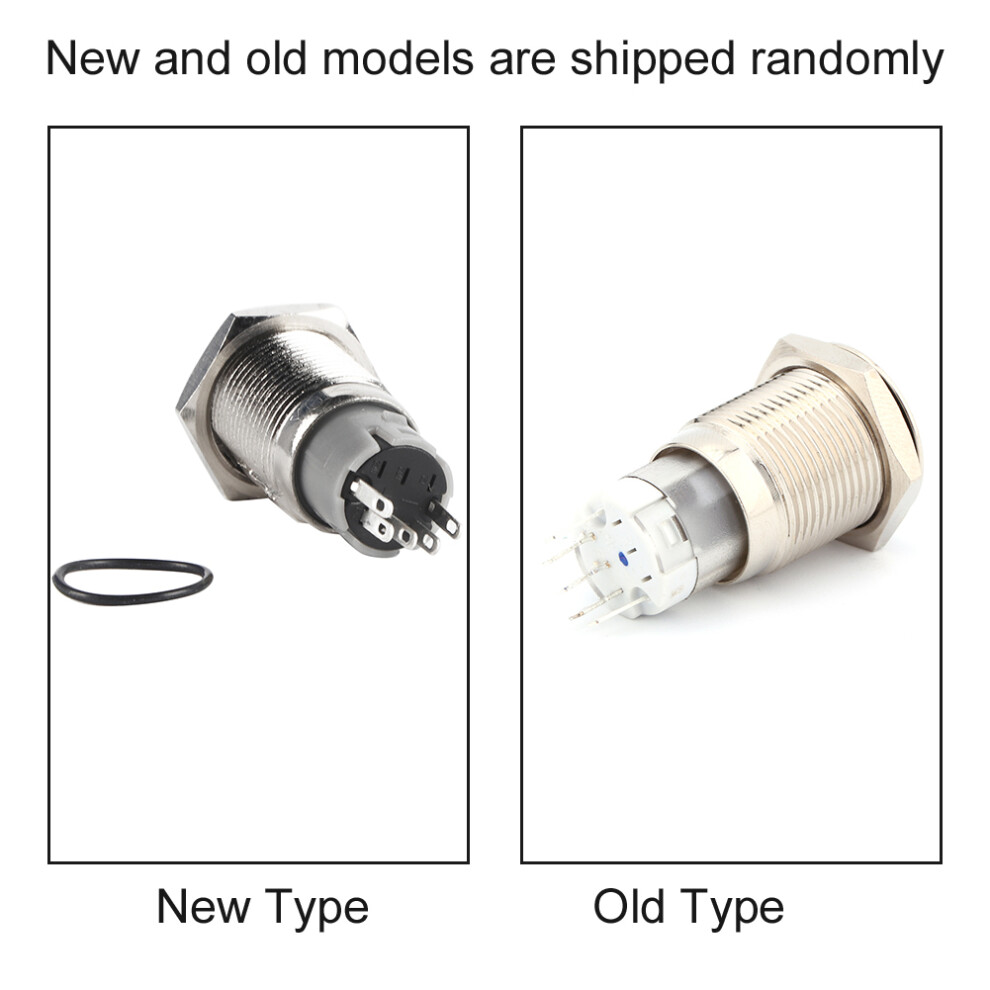 16Mm 12V Metal Led On/Off Latching Push Power Switch, 3A/250Vac 7901393004008