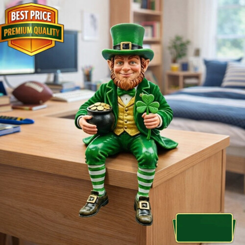 Miniature Patricks Day Ornament Leprechaun Sitting Statue-1 1