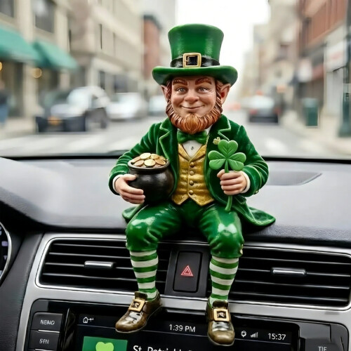 Miniature Patricks Day Ornament Leprechaun Sitting Statue-1 2