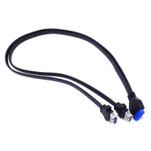 0,5M Dual 2-Port USB 3.0 Frontpanel-Verlängerungskabel A-Typ Weibchen auf 20-Pin-Box-Header Weibchen-Adapterkabel