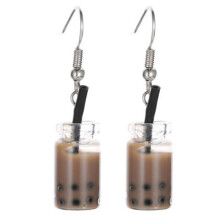 Lustiger Lemon Tea Pearl Milk Tea Ohrringe, Taiwan Bubble Tea lustige Daumelohrringe für Frauen, Dark Cof