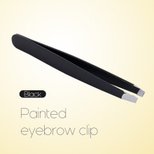Stainless Steel Black/Pink Slanted Eyebrow Tweezer for Facial Hair Removal