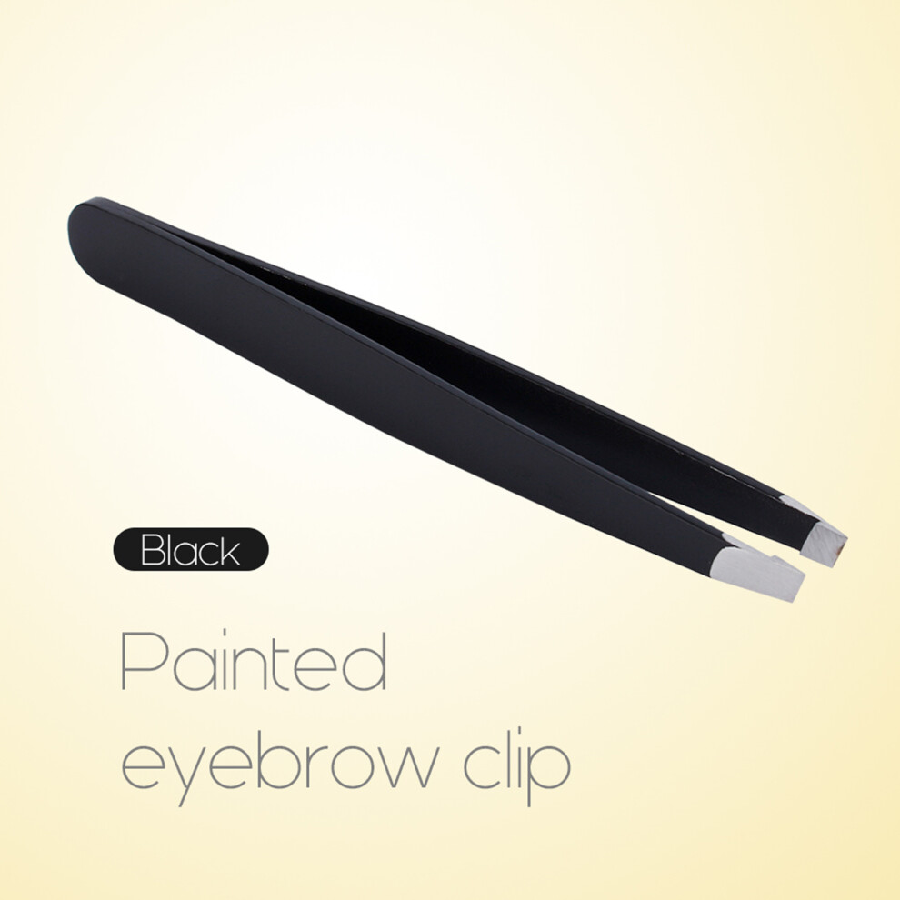 Black/Pink Stainless Steel Slanted Eyebrow Tweezer For Facial Hair Removal