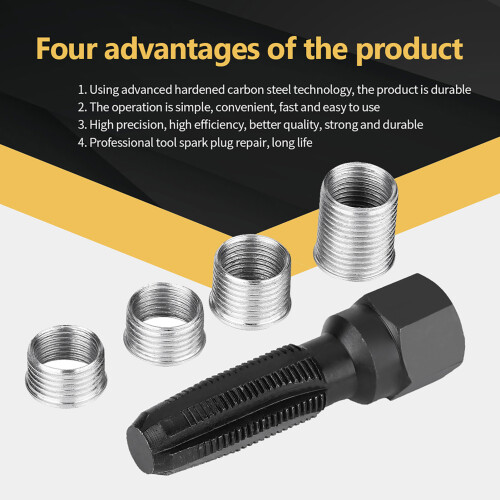 5Pcs/Carbon 14mm Rethreader Re-Thread Rethread Tap Tool Spark Plug Insert Kit 1