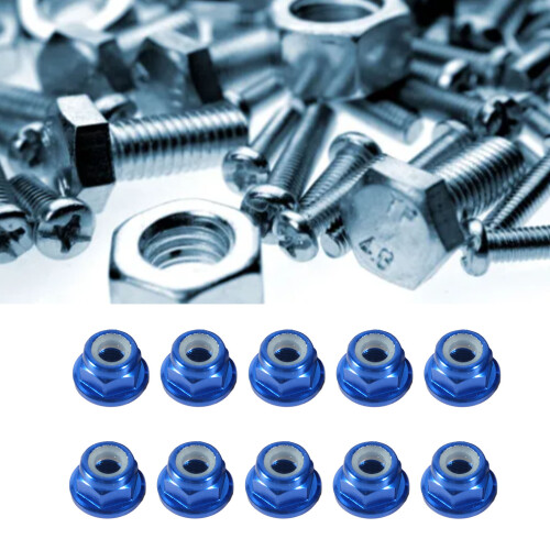 10Pcs M3 Nylon Insert Aluminum Lock Nuts Hex Self Locking Blue Fasteners