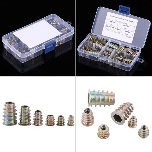 50pcs Zinc Alloy M4-M10 Hex Drive Threaded Insert Nuts Kit
