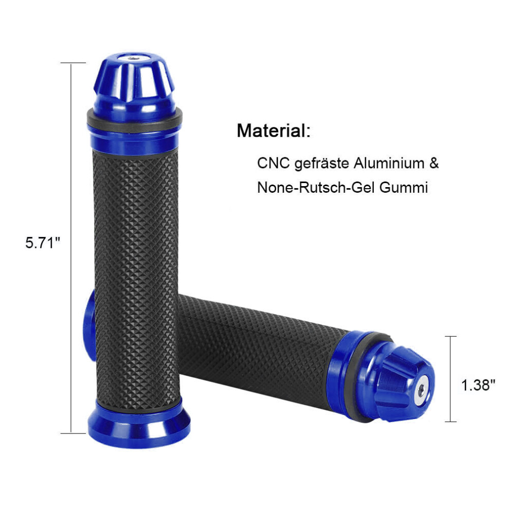 Bike Handlebar Hand Grips Cnc Aluminum Rubber 7/8In For Motorcycle Blue 6911393116824
