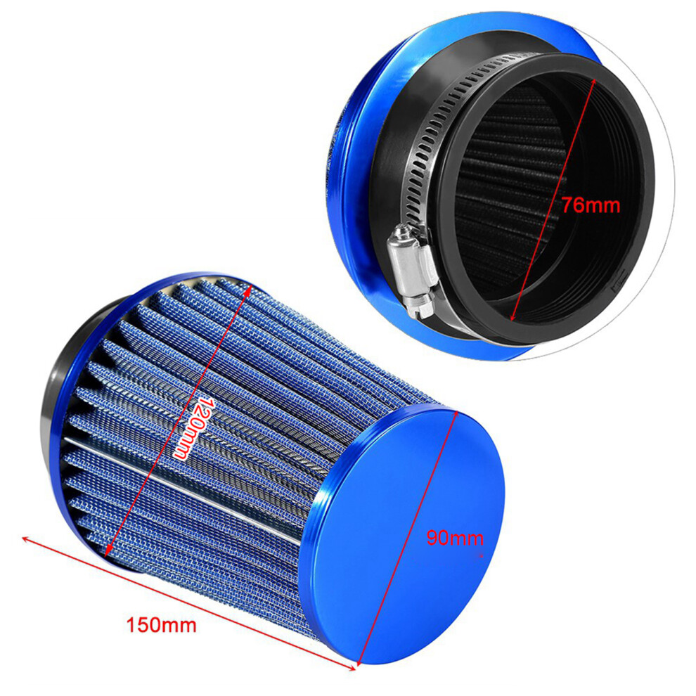 Car High Flow Cold Air Filter Intake Kit 76Mm Inlet Blue 6901393118584