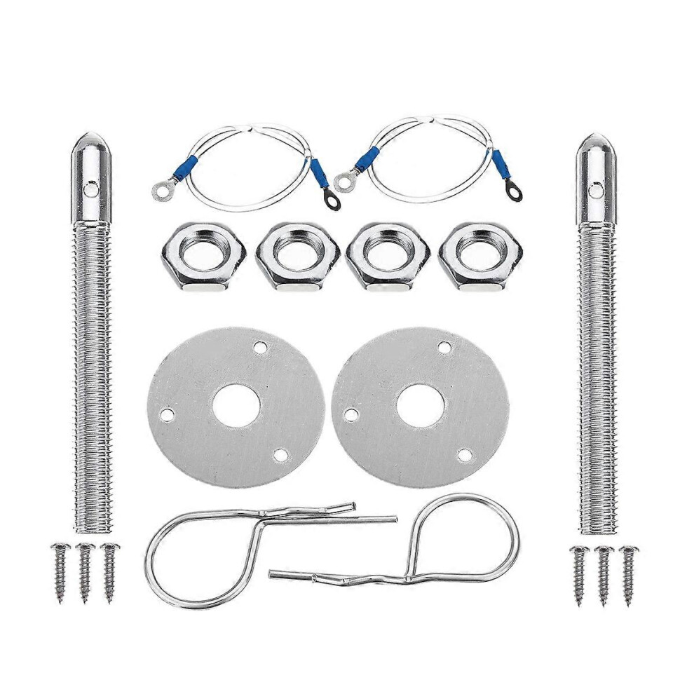 Universal Mount Bonnet Hood Pin Lock Latch Kit Racing Sport Car Alloy Silver 6935161841770