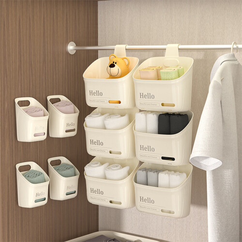 Kitchen Small Hanging Storage Basket Wall Mounted-cream white L 2