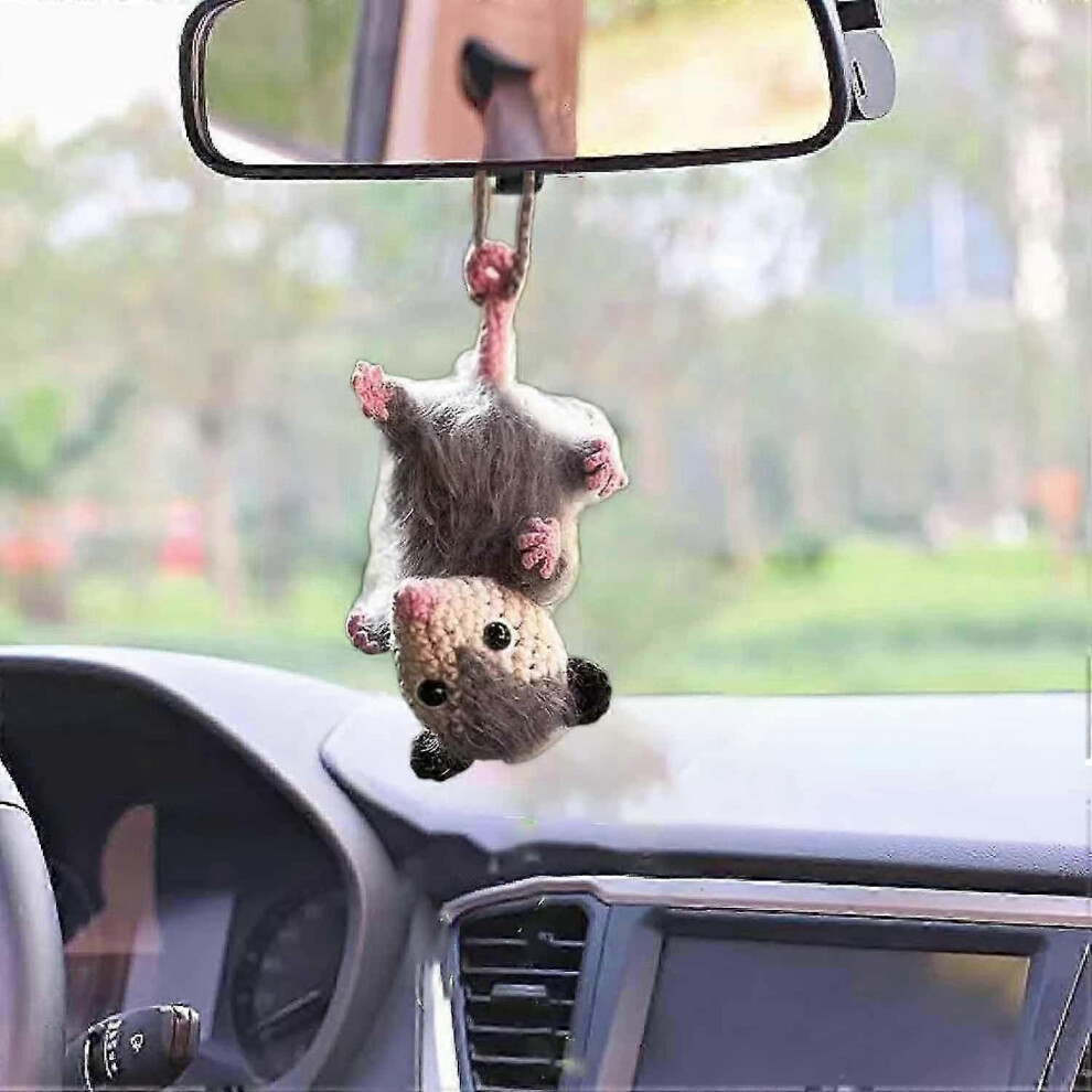 Possum Car Charm, Handmade Knitted Possum Car Pendant, Cute Opossum Car Decoration Rearview Mirror Accessories, Opossum Lovers Gift 6935161789904