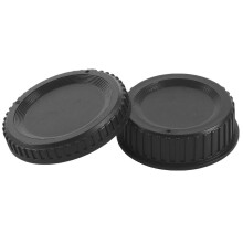 Zwarte plastic camerabehuizing + achterlensdop voor digitale SLR