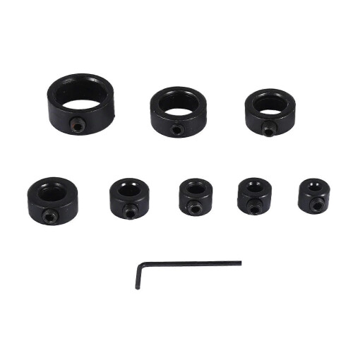Drill Stop Bit Collar Set, 9PCS Adjustable Drill Depth Stop Collar Limit Ring with Carbon Steel Set for Drill Bits 1