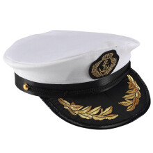 Capitão de Barco de Iate Adulto Chapéu Boné da Marinha Festa de Fantasia de Marinheiro Fantasia Preto+Branco