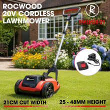 Cordless Lawnmower 20V RocwooD with Battery & Charger 3 Cutting Heights