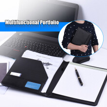 Multifunctional PU Leather Business Portfolio Folder A4 Black with Card Holder