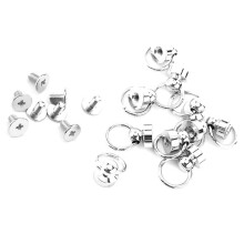 10pcs Brass Rivet Studs with Ring Head for Leathercraft, Silver 0.39x0.35"