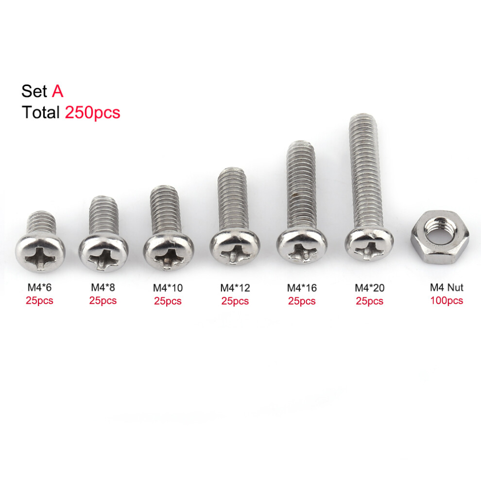M4 Ss304 Stainless Steel Machine Screws Bolts Nuts Set Assortment Pan Head 6941393033388