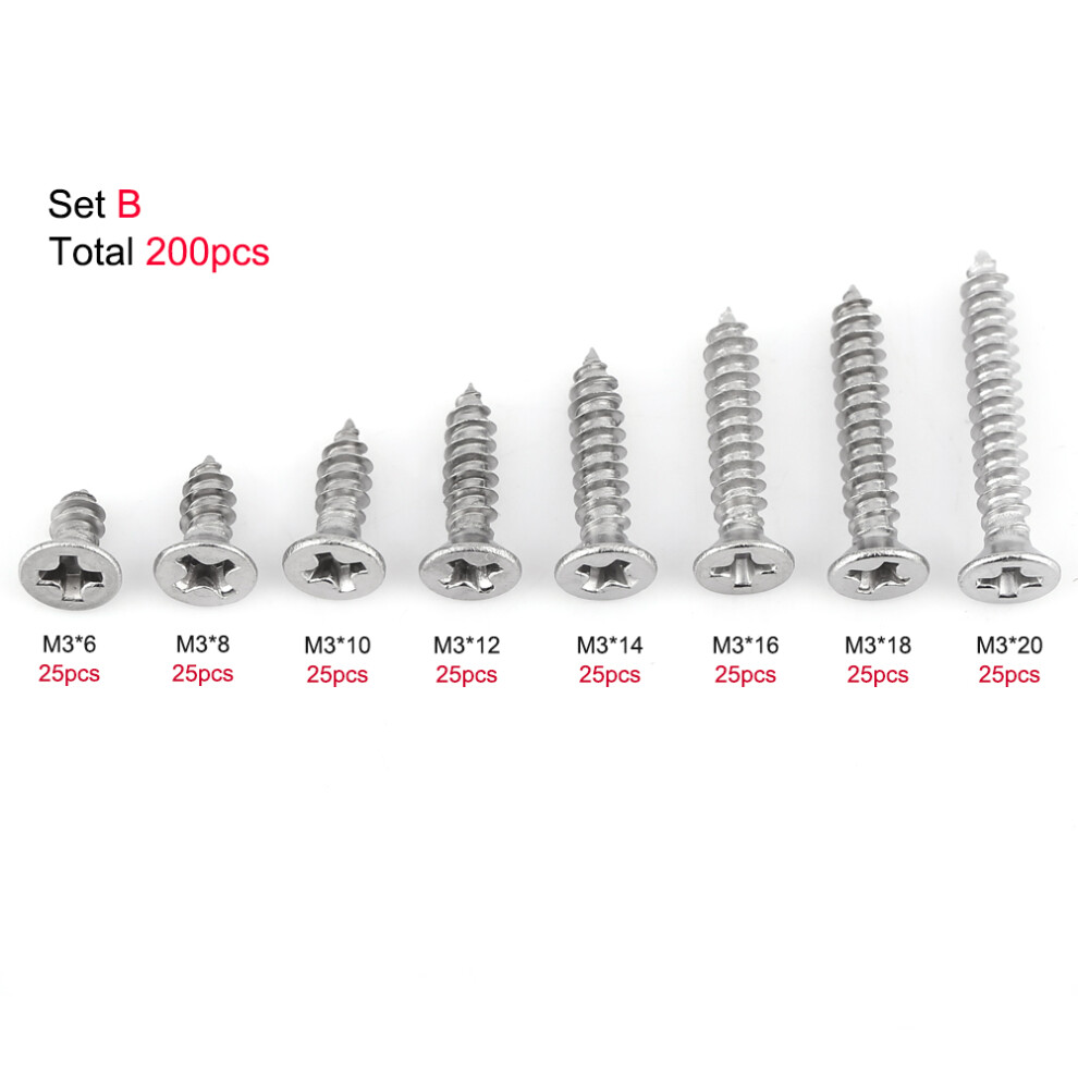Practical M3 Countersunk Self Tapping Screws Ss304 Flat Head 200Pcs 3051393033370