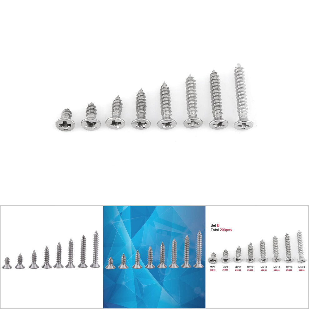 M3 Self Tapping Screws Ss304 Flat Head 25Pcs Various Length 9431393123686