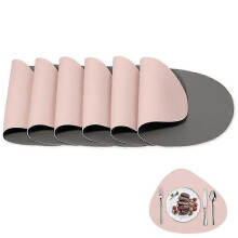 Platzmatte, Leder und Untersetzer, waschbare runde, doppelseitige rutschfeste Platzmatten, Platzsets mit künstlichem Leder (Set aus 4, grau