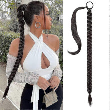 31 Inch Long Braided Ponytail Extension with Hair Tie Straight Wrap Around Hair Extensions Pony Tail DIY Natural Soft Synthetic Hairpiece for Women