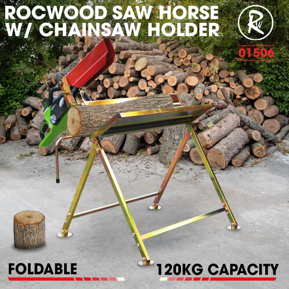 Rocwood Saw Horse Log Holder Folding Metal With Pivoting Chainsaw Clamp 404879064802