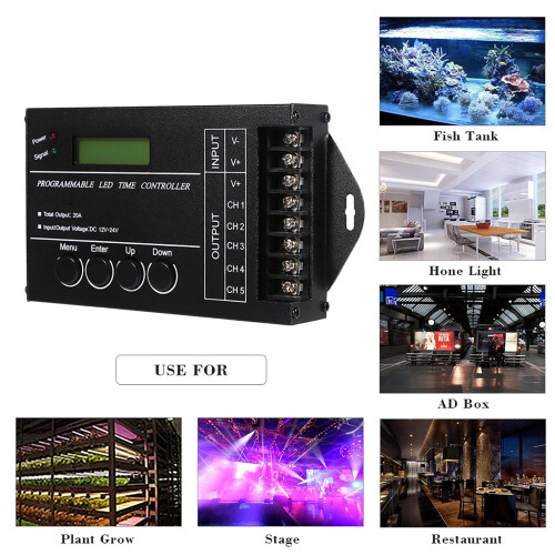 Programmable DC12/24V LED Timer Controller 20A 5 Channels with USB Cable 2