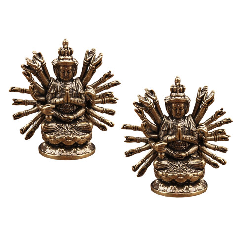Antike Messing-Tausendhand-Guanyin-Statue, heiliges-2 Stück
