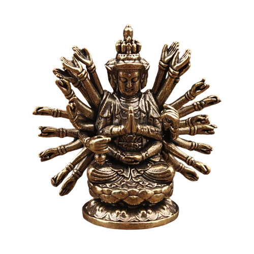 Tausendhändige Guanyin-Buddha-Statue, antikes Messing,-1 Stück 1