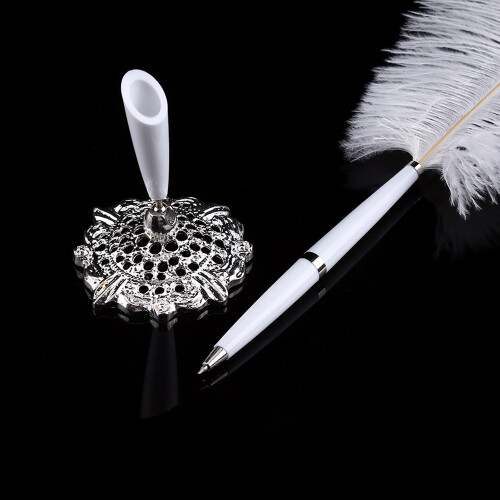 White Ostrich Feather Quill Pen Holder 2