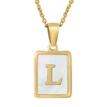 (Golden L (including chain)) HKEDES Stainless Steel Shell Letter Necklace for Women, Fashion Niche Titanium Steel Alphabet Pendant Jewelry