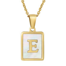 (Golden E (including chain)) HKEDES Stainless Steel Shell Letter Necklace for Women, Fashion Niche Titanium Steel Alphabet Pendant Jewelry