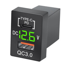 Ladegerät QC3.0 USB-Autoladegerät PD Typ-C-Ladegerät mit LED-grünem Digitalvoltmeter für Toyota Quick Charge