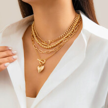 (07gold) HKEDES Fashion Long Beaded Chain Stackable Necklace for Women, Retro Personal Pearl OT Clasp Necklace