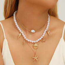 (09 necklace) HKEDES Fashion Long Beaded Chain Stackable Necklace for Women, Retro Personal Pearl OT Clasp Necklace