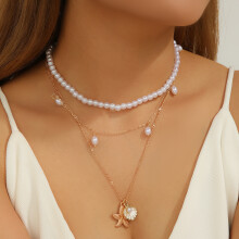 (12gold) HKEDES Fashion Long Beaded Chain Stackable Necklace for Women, Retro Personal Pearl OT Clasp Necklace