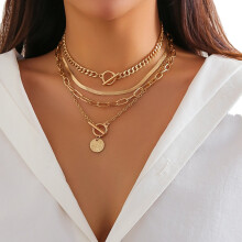 (14gold) HKEDES Fashion Long Beaded Chain Stackable Necklace for Women, Retro Personal Pearl OT Clasp Necklace