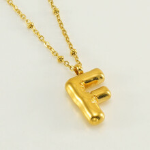 (Gold F (with chain)) HKEDES New Chubby Bubble Letter Pendant, Stainless Steel 18K Gold Plated Alphabet Necklace for Women