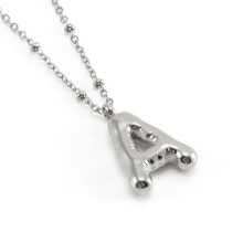 (Steel color A (including chain)) HKEDES New Chubby Bubble Letter Pendant, Stainless Steel 18K Gold Plated Alphabet Necklace for Women