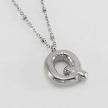 (Steel color Q (including chain)) HKEDES New Chubby Bubble Letter Pendant, Stainless Steel 18K Gold Plated Alphabet Necklace for Women